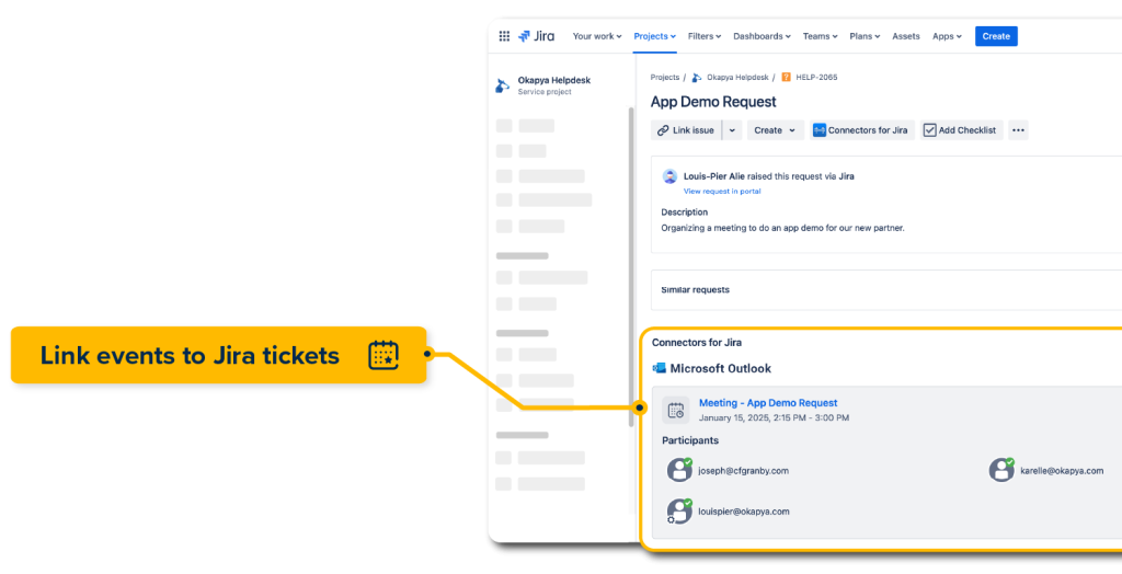 Linking an Outlook meeting to a Jira ticket - Okapya